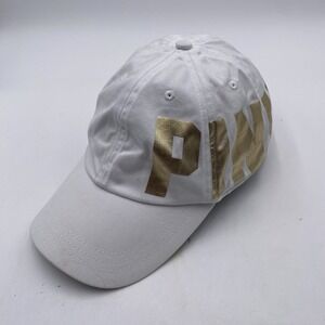 PINK by Victoria Secret Hat White Cotton SnapBack Adjustable Gold Cleaned VGC